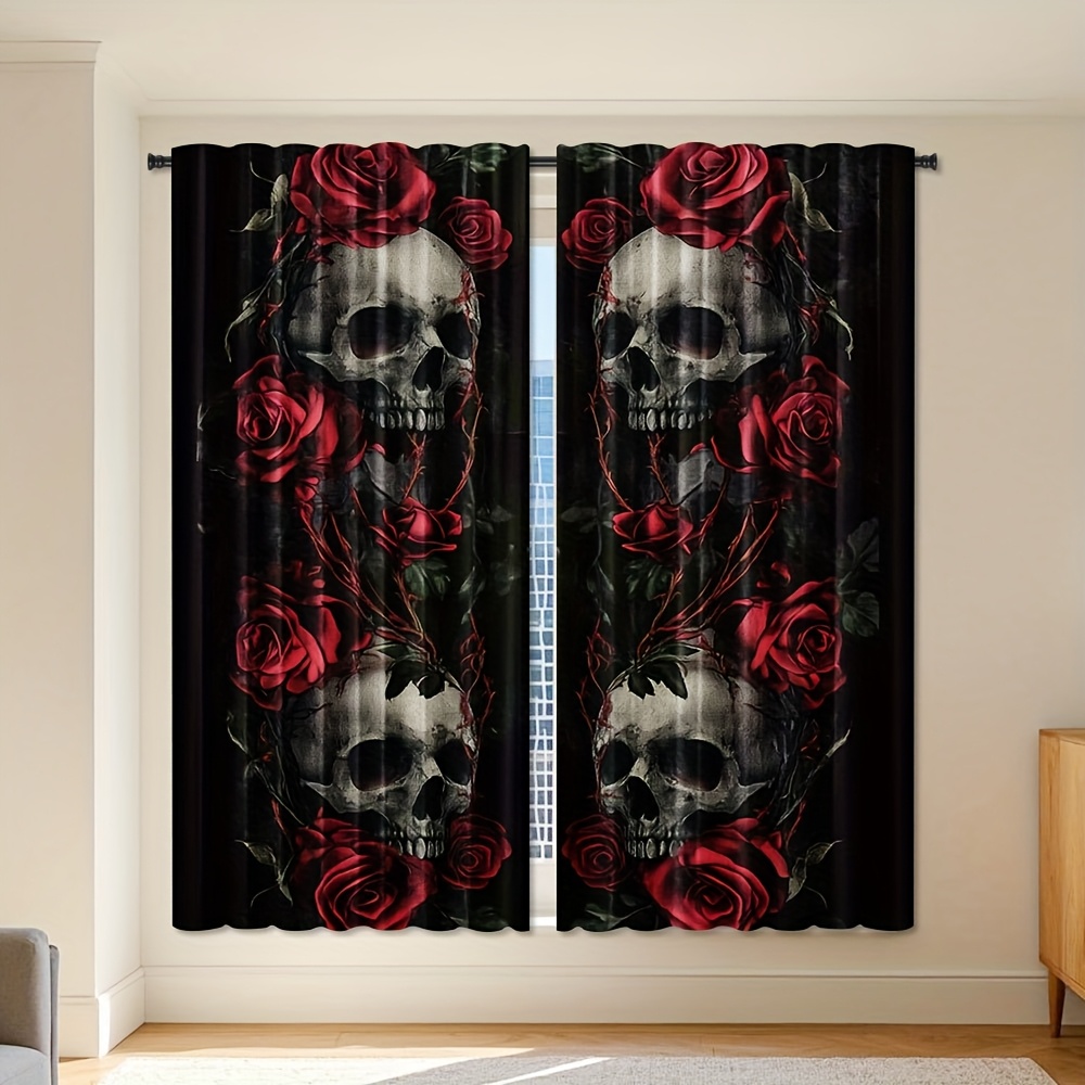 Home Office Alternative - Gothic Skull Rose Curtains Blackout Drapes