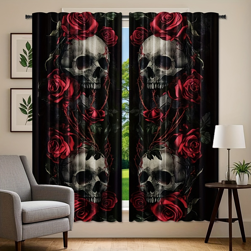 Gothic Skull Rose Curtains Bla - đánh giá và giá Home Office Alternative