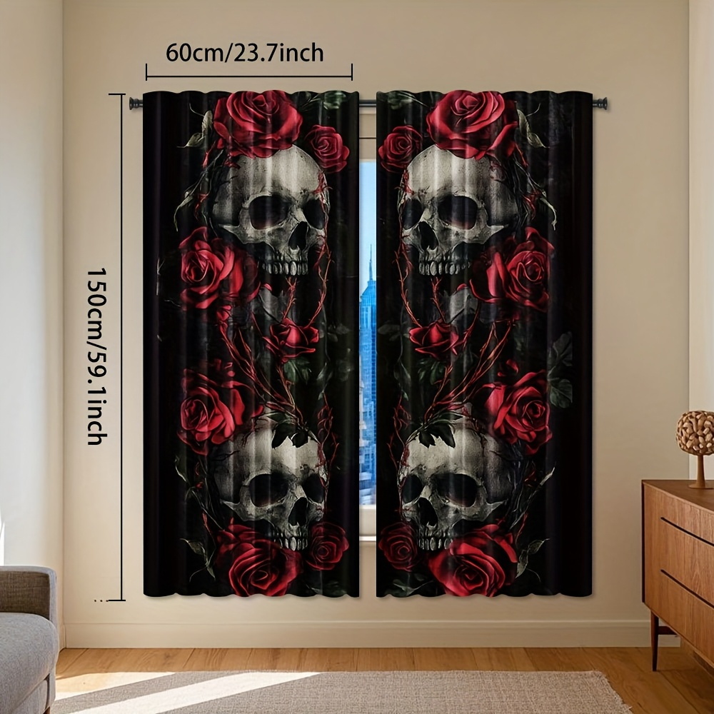 Gothic Skull Rose Curtains Bla - đánh giá và giá Home Office Alternative