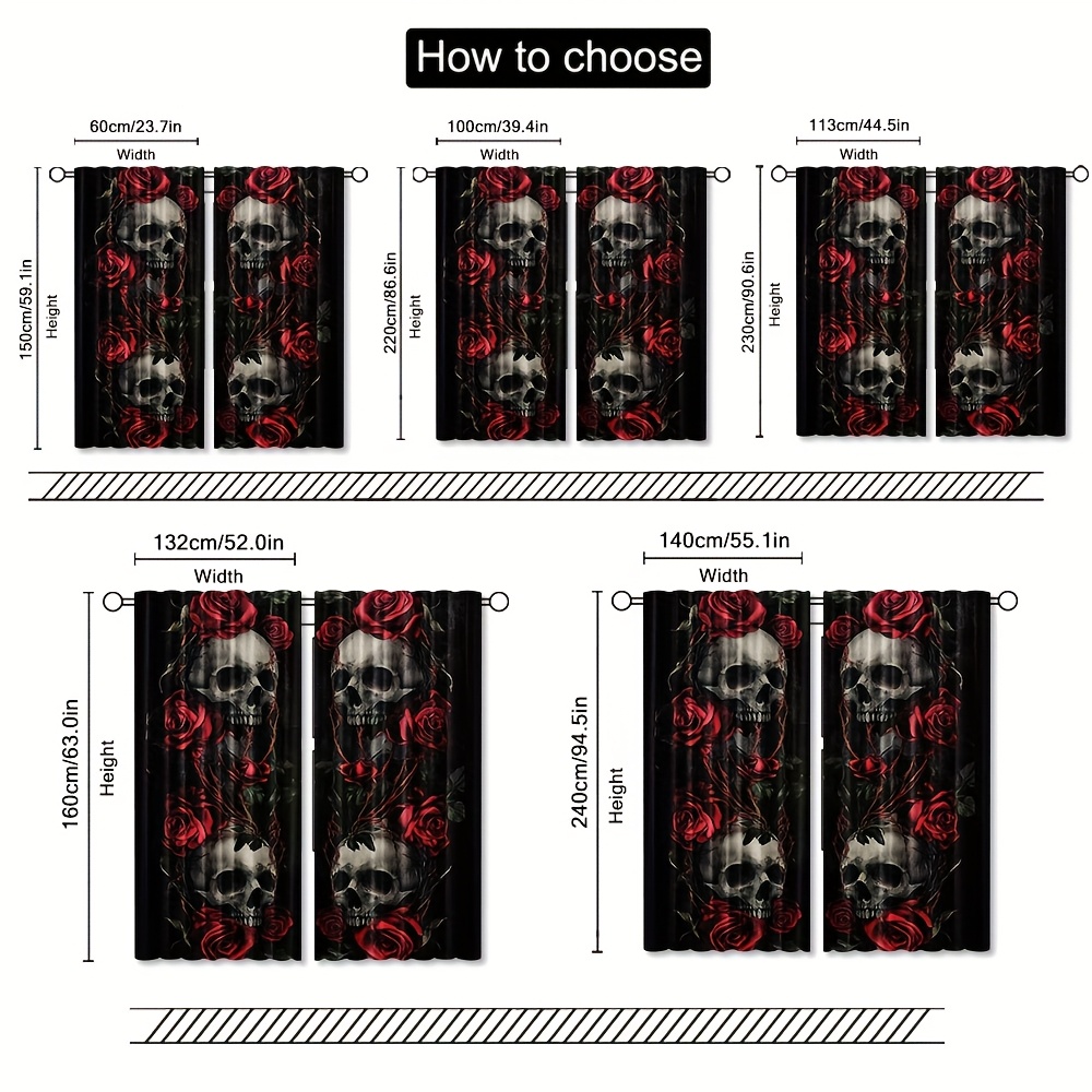 Gothic Skull Rose Curtains Bla - đánh giá và giá Home Office Alternative